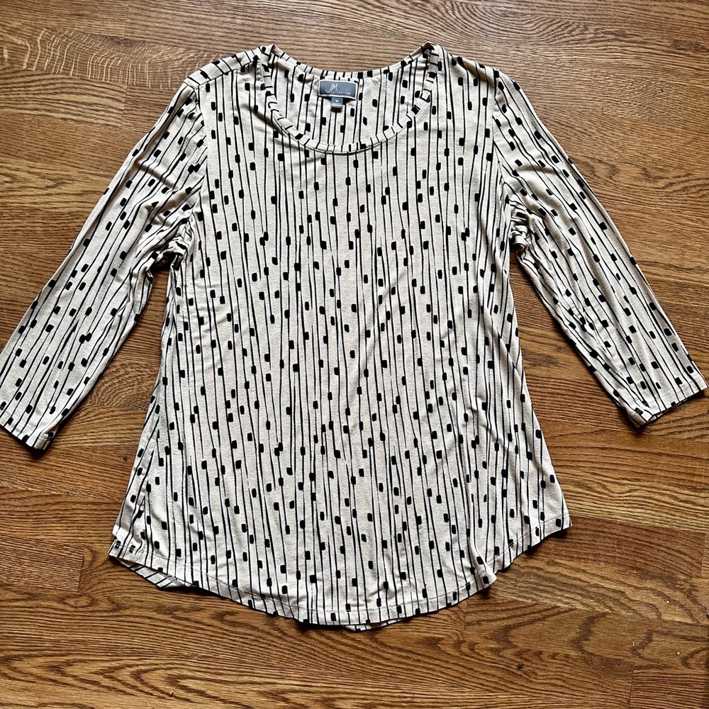 JM Collection Black and Cream Patterned Long Sleeve Top